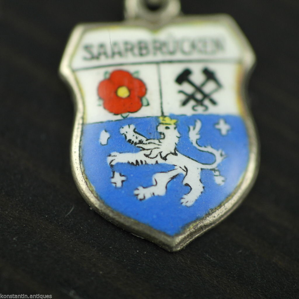 Vintage Saarbrücken Emaille 800 REU Silber Charm-Anhänger