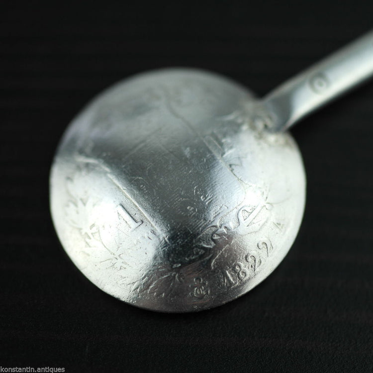 Antique 1822 solid silver coin spoon French Empire Louis XVIII ROI 1 Franc