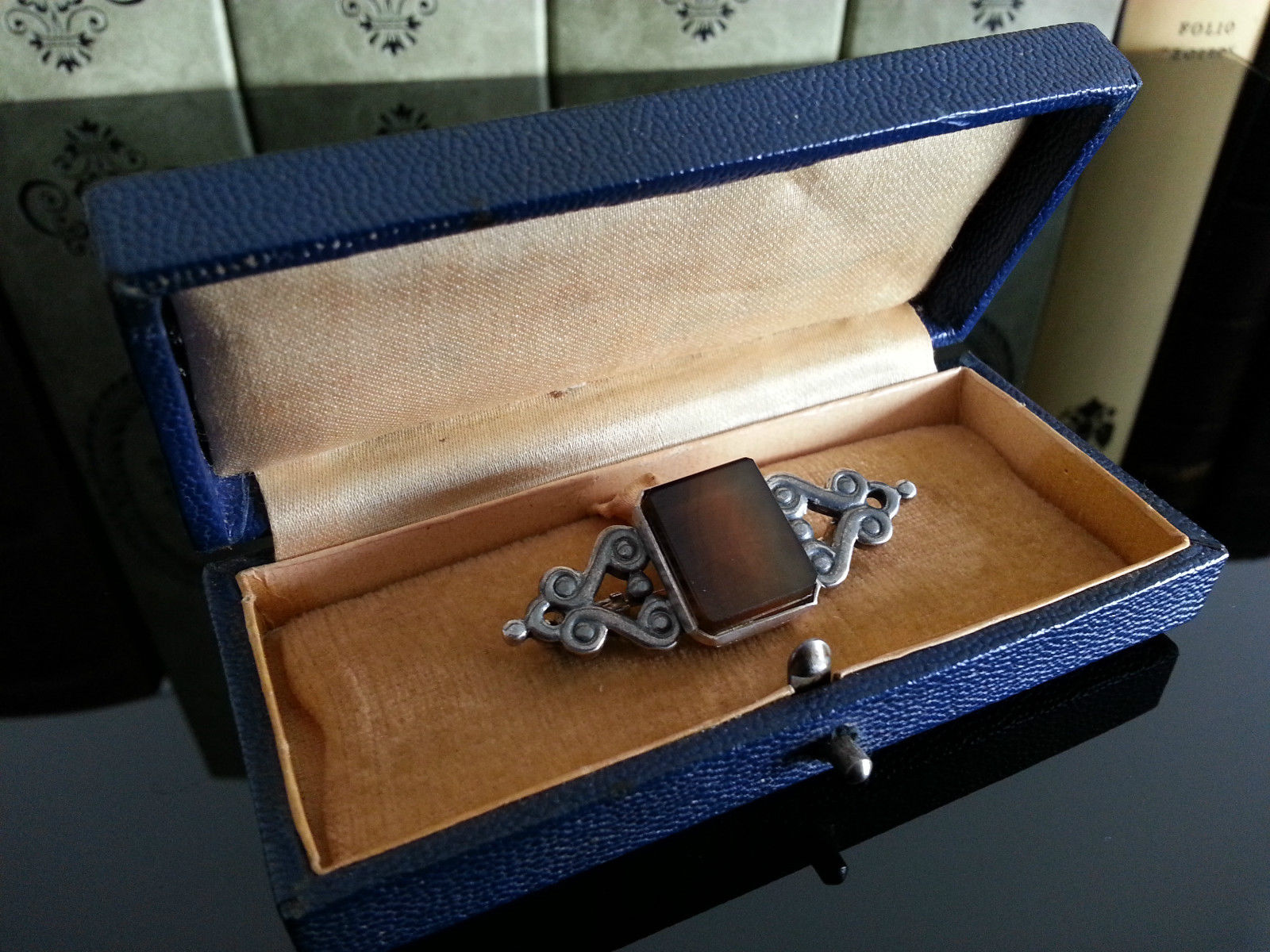 Broche de ágata de plata maciza vintage 875 URSS Leningrado Rusia gran regalo