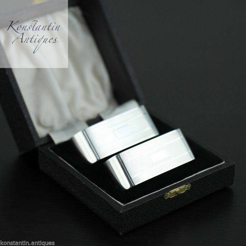 Vintage / Retro 1956 sterling silver napkin rings set of 2 two box Birmingham