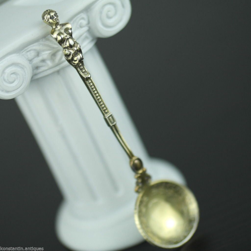 Antique 1808 gold plated solid silver 20 Kreuzer coin spoon Franciscvs Austrian Empire 800