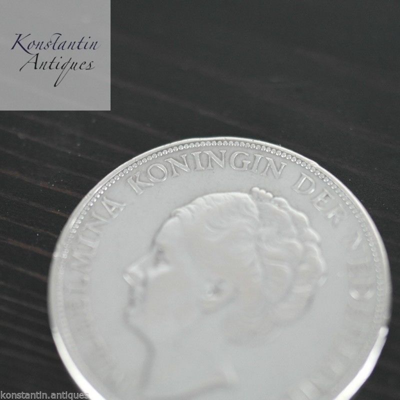 Moneda de plata maciza vintage de 1930 2,5 Gulden Wilhelmina Reina de los Países Bajos