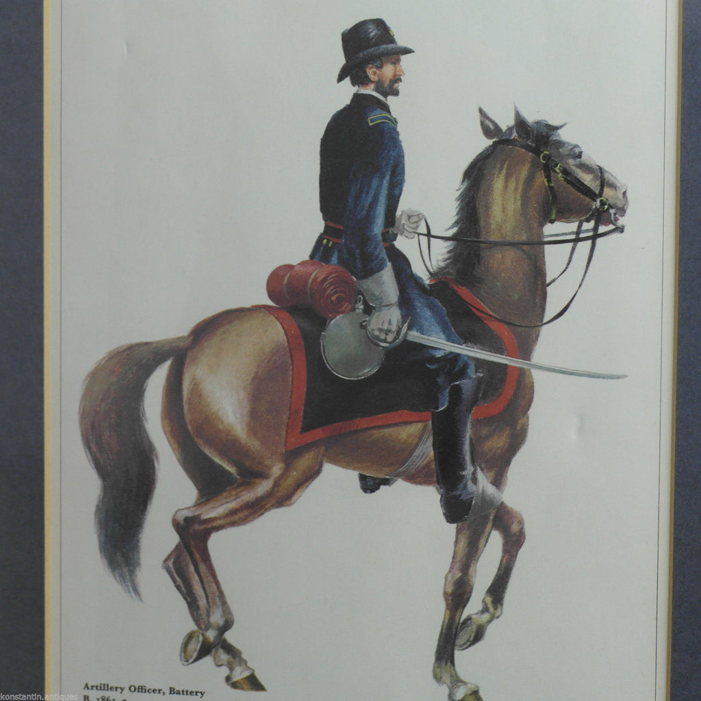 Vintage Americas USA soldadura y estampado de caballo enmarcado Oficial de artillería Batería 1861