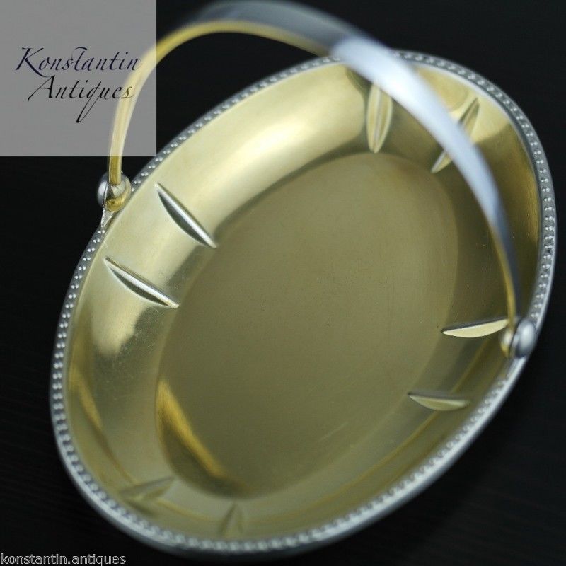 Vintage-Konfektschale aus massivem Silber, vergoldet, russische UdSSR, 875, ca. 1927-1953