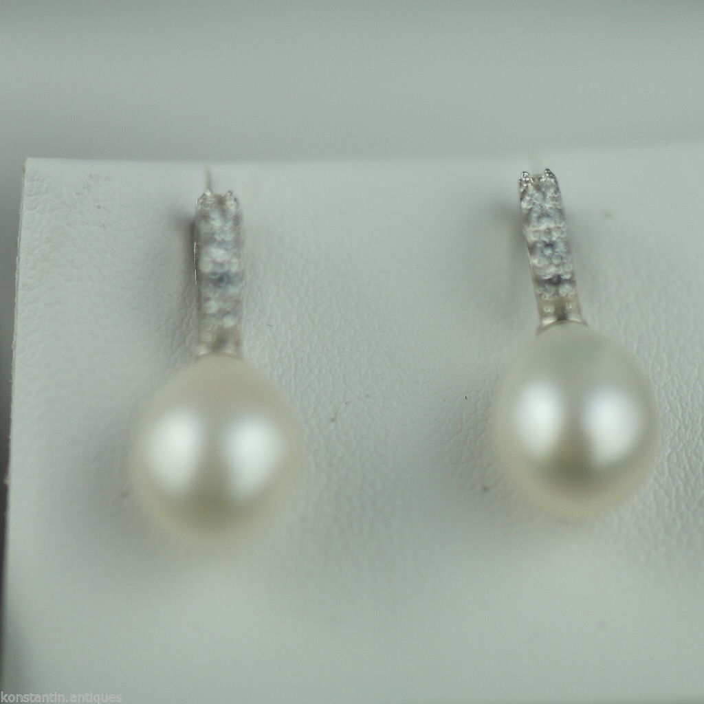 Stylish sterling silver cultured pearls earrings CZ Lucoral 925 boxed