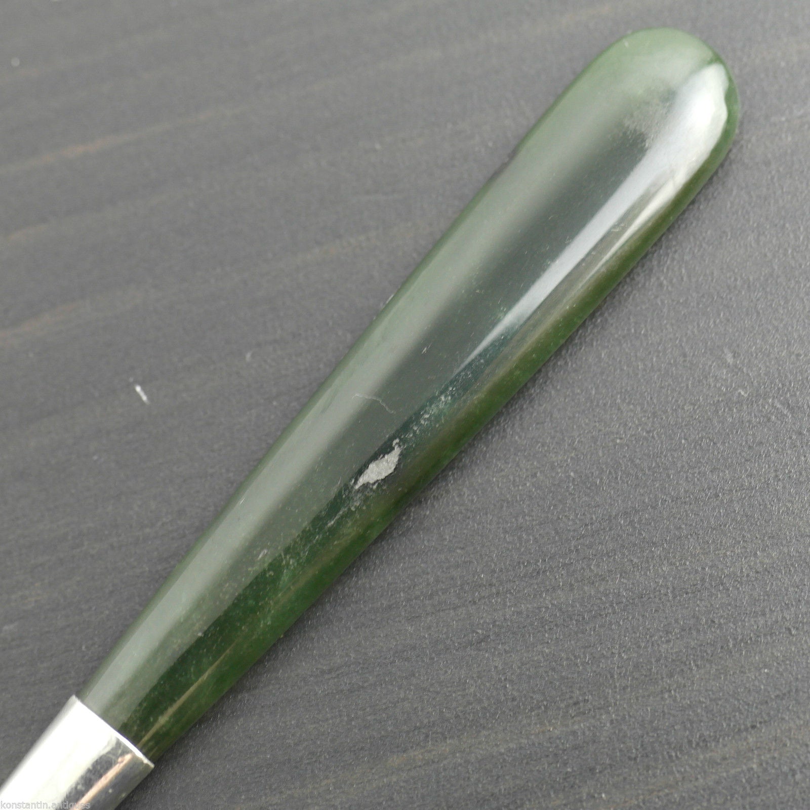 Antique 1912 sterling silver fork and green Jade Nephrite handle Birmingham