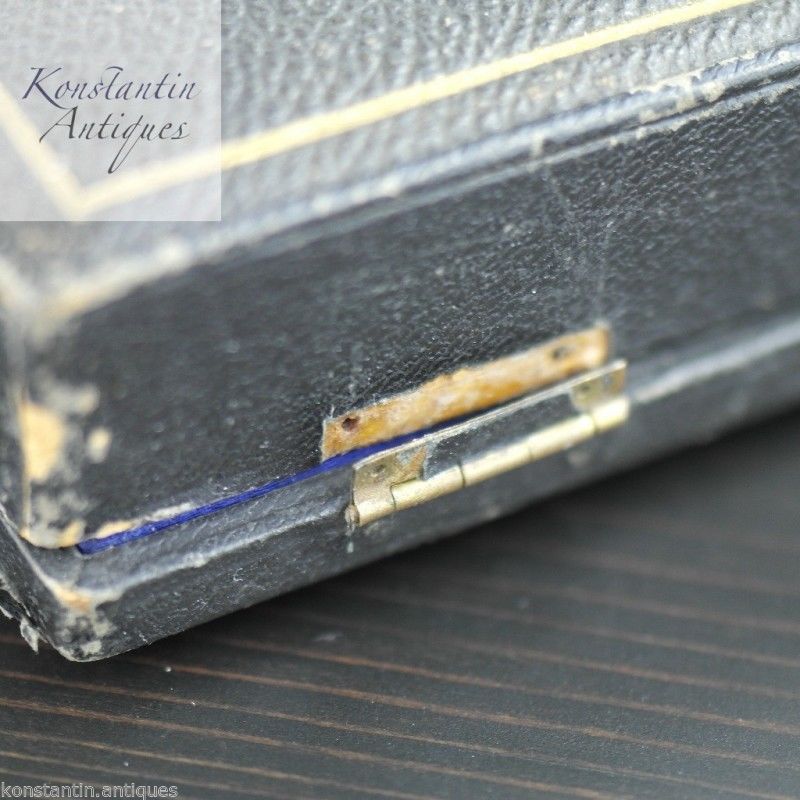 Caja negra antigua para cuencos y cucharas de mostaza o sal Imperio Británico