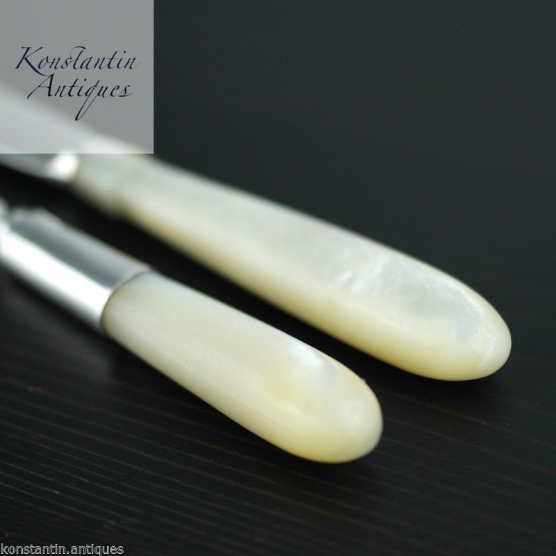 Antique 1900 sterling silver set of fork and knife Nacre MOP handles