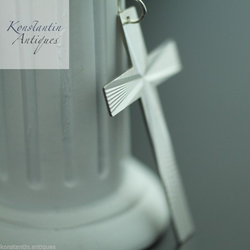 Colgante de cruz de plata de ley vintage sólido Art Déco regalo raro 