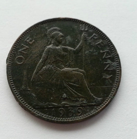 Antique 1939 one penny coin British Empire George VI