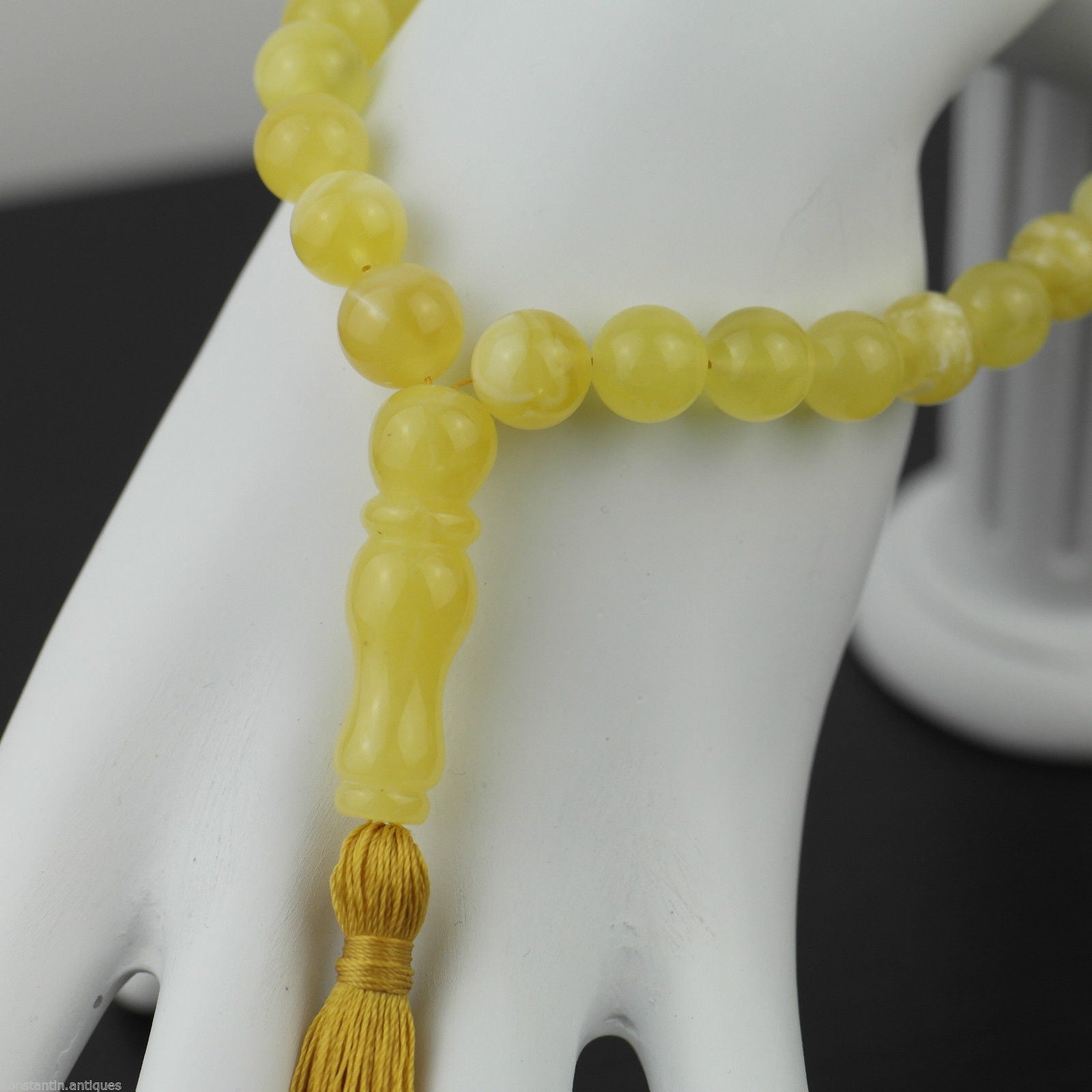 Pulsera de cuentas de ámbar báltico genuino Islam Tasbih Rosario blanco yema nublada 