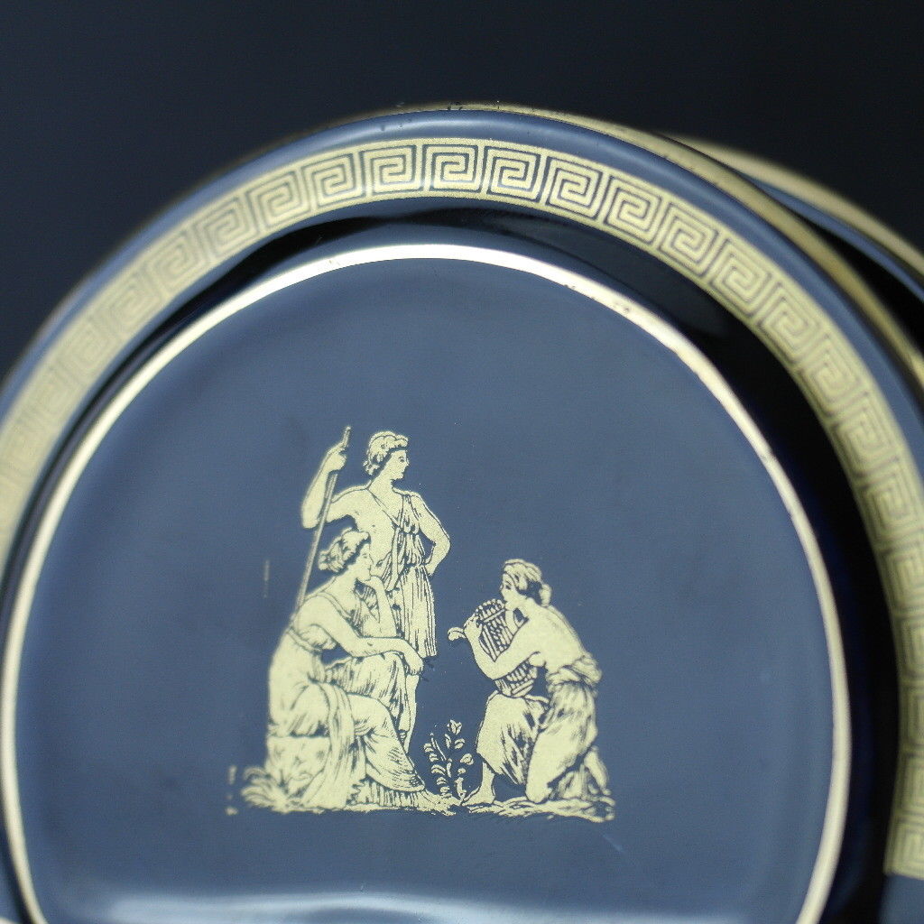 Vintage handmade Greek Royal Blue 24ct Gold plated pottery napkin holder made by Fakiolas, Greece