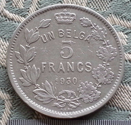Vintage 1930 moneda 1 Belga / 5 Francos ALBERT ROI DES BELGES Bélgica gran regalo