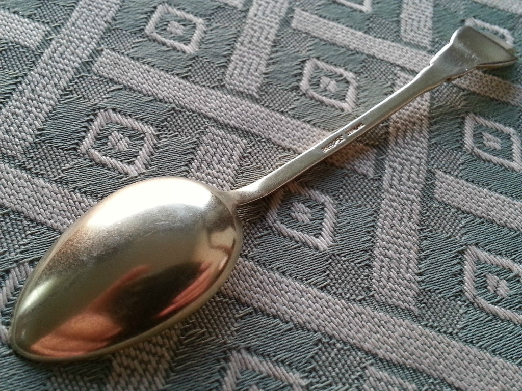 Cuchara de plata de ley chapada en oro con esmalte antiguo Noruega TROMSO HOLMSEN 925S