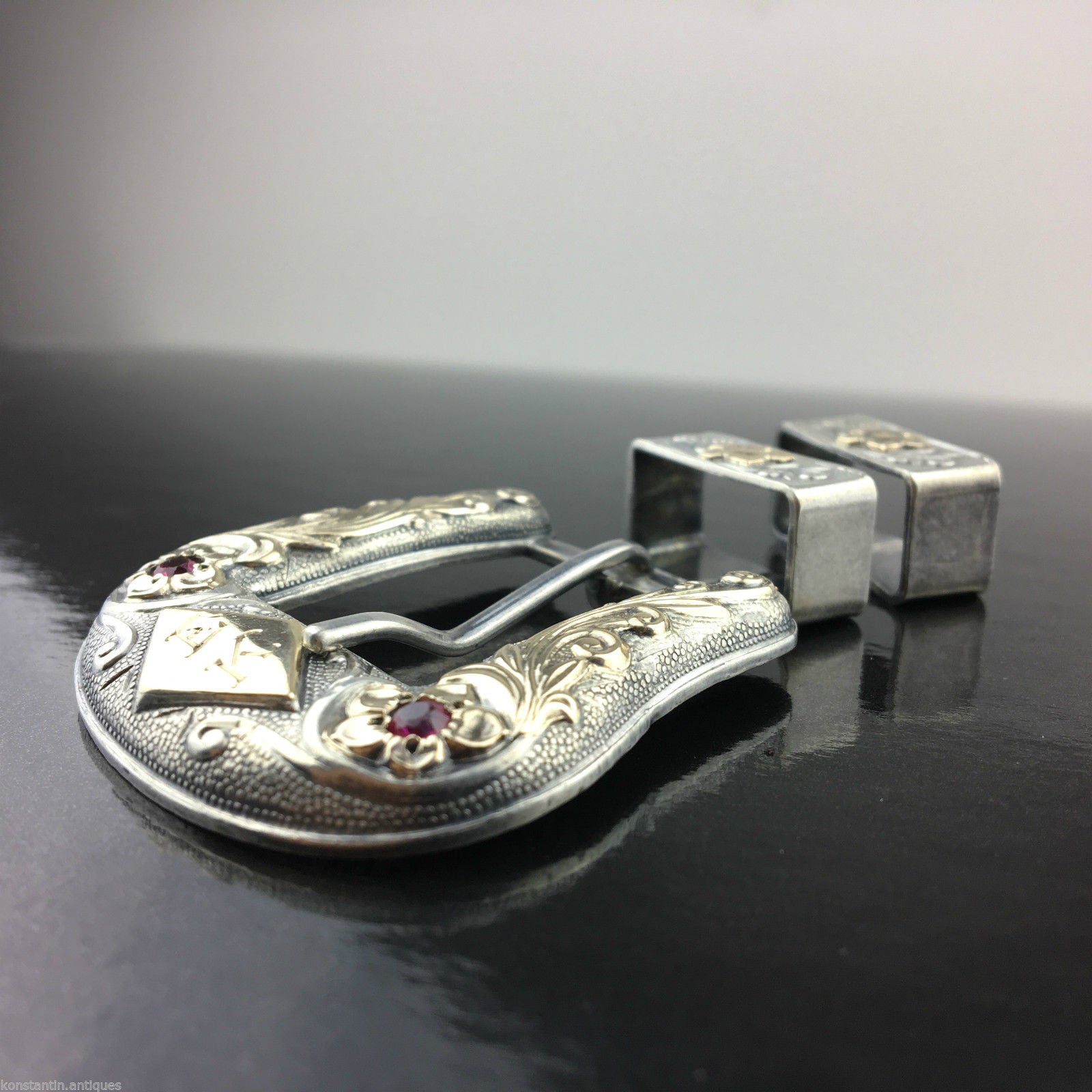 Vintage sterling silver buckle rubies 10K gold elements keepers Nelson Bringhoff