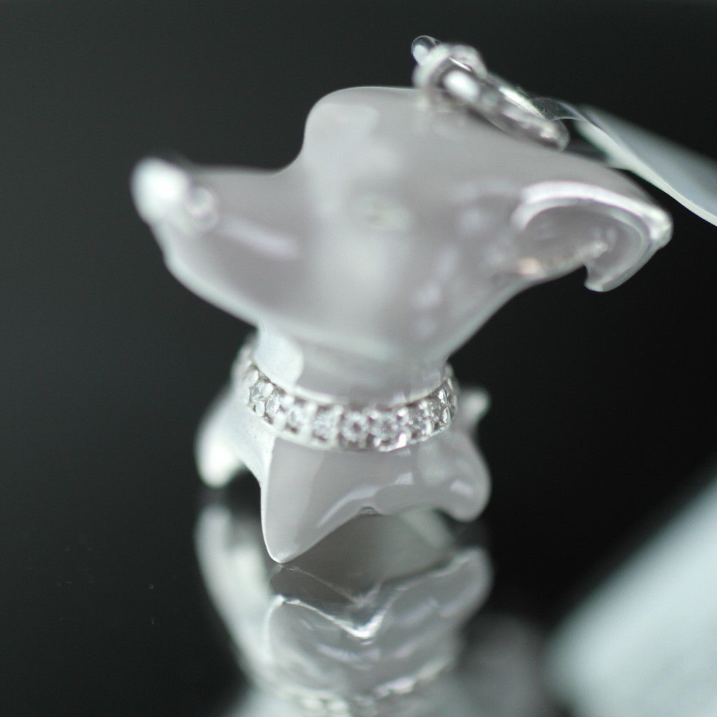 Sterling silver pendant grey Enamel Dog with incrusted collar band