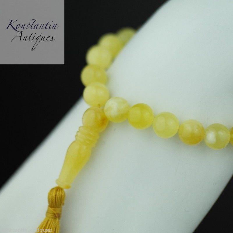 Cuentas auténticas de ámbar báltico, Rosario islámico Tasbih de 9mm, yema de huevo blanca