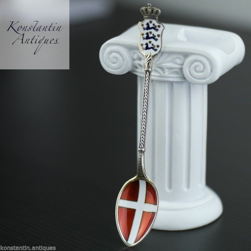 Antique sterling silver enamel spoon Bernhardhertz Norway David Andersen Denmark