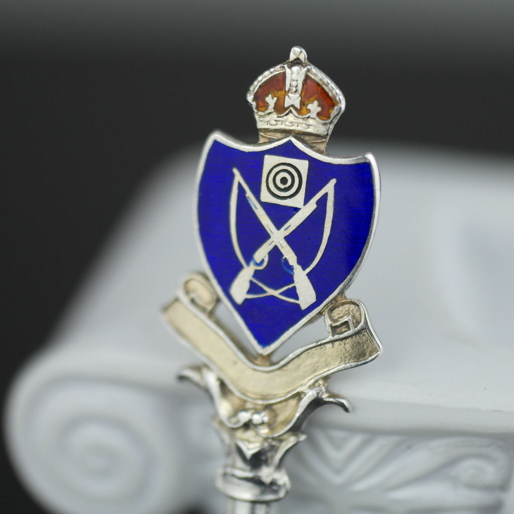 Antiker Emaille-Löffel aus Sterlingsilber von 1915, CVC England, Birmingham, Britisches Empire