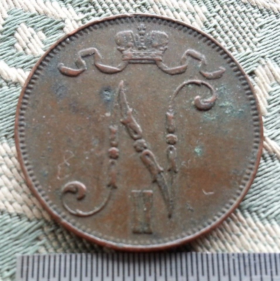 Moneda antigua de 1913 5 kopeks pennia Emperador Nicolás II del Imperio Ruso Finlandia