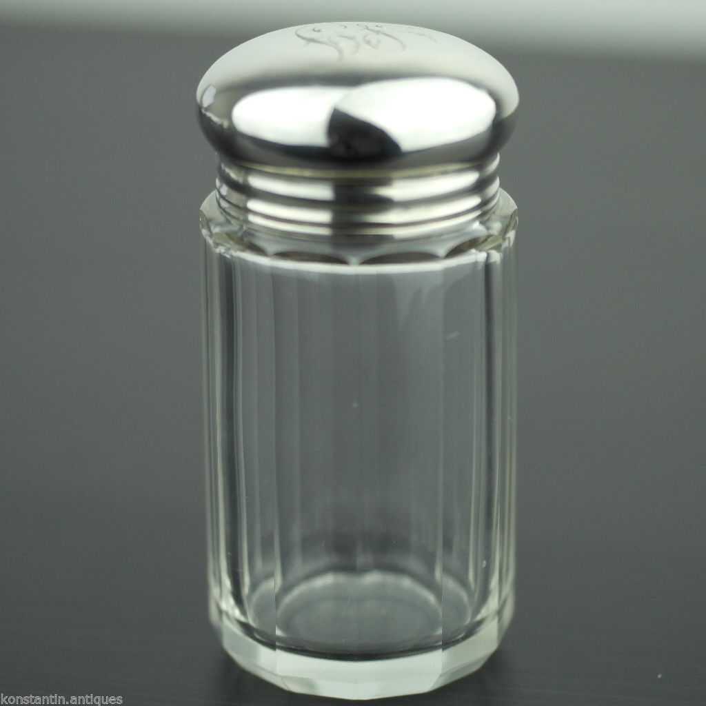 Antiker Londoner Schminktisch aus geschliffenem Glas aus dem Jahr 1927 mit massivem Silberdeckel