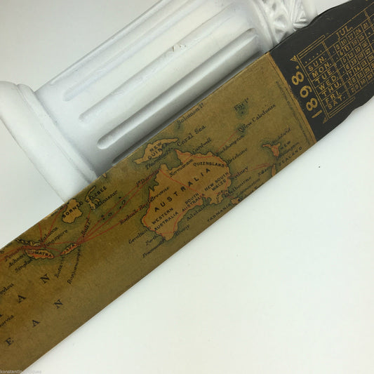 Pasapáginas/abrecartas de madera antigua de 1898 con mapa The Eastern Telegraph Com