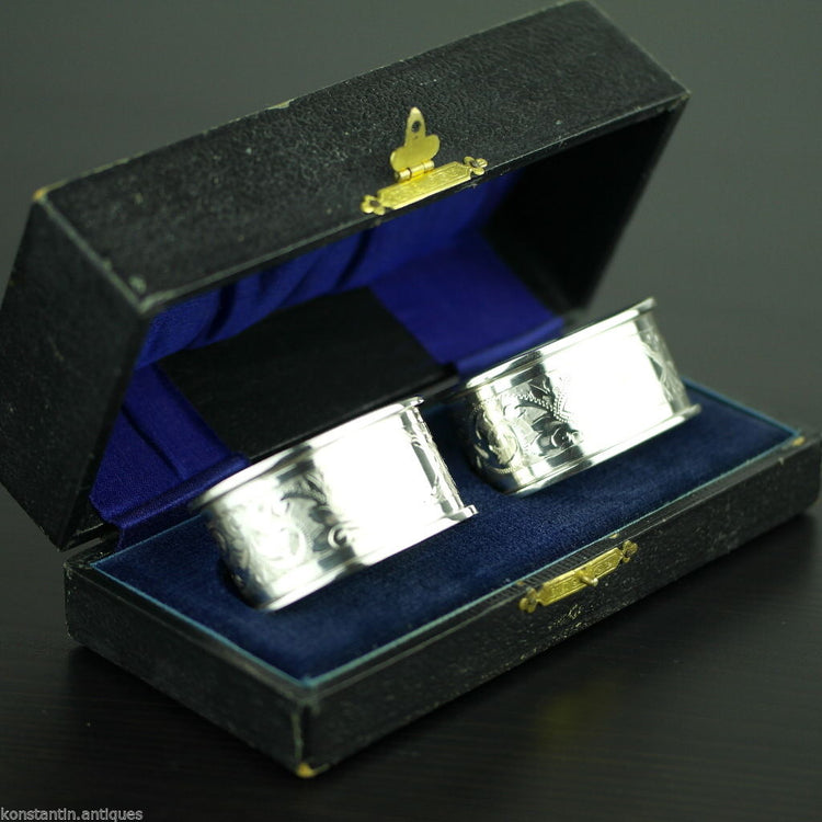 Antique 1912 sterling silver napkin rings set of two Chester boxed
