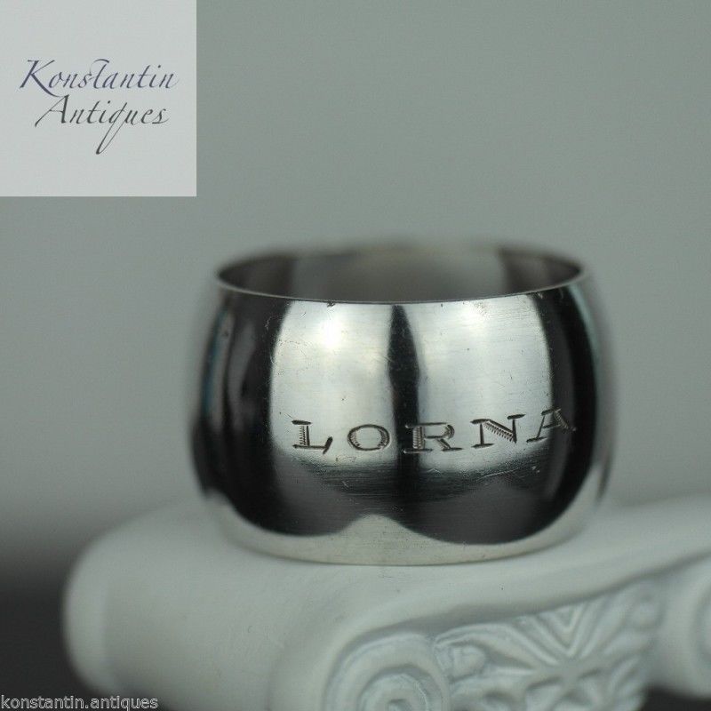 Antique solid silver napkin ring Norway David Andersen 830 S inscription LORNA
