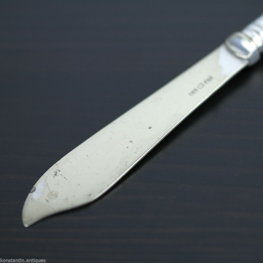 Antikes, versilbertes Messer mit Perlmutt- und Perlmuttgriff, britisches EP NS