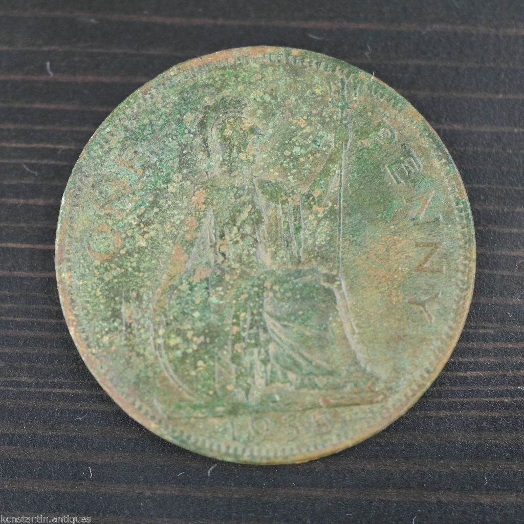 Vintage 1938 coin one penny  George Vl of Great British Empire London 20thC