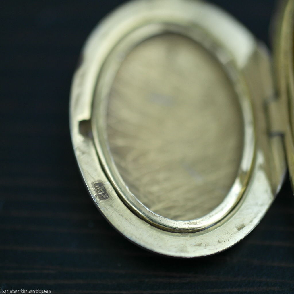 Vintage solid silver Locket pendant citrine gemstone charm gilt Russian В875