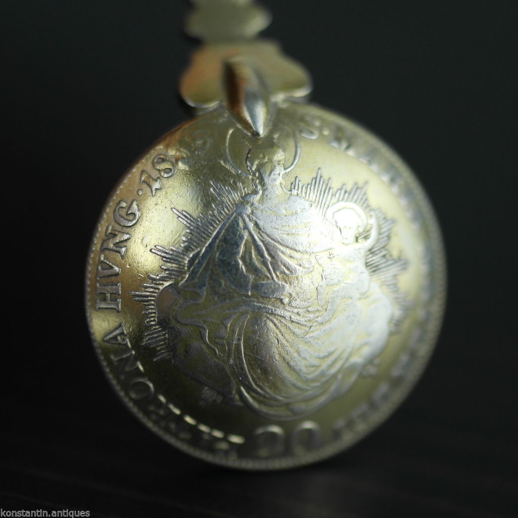 Antique 1835 gold plated solid silver 20 Kreuzer coin spoon Francis II Holy Roman Emperor 800 German