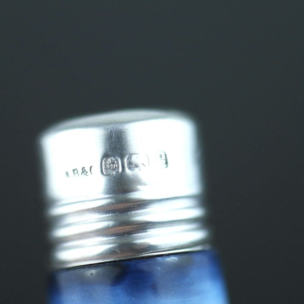 Antique 1904 sterling silver lidded porcelain needles storage bottle Birmingham