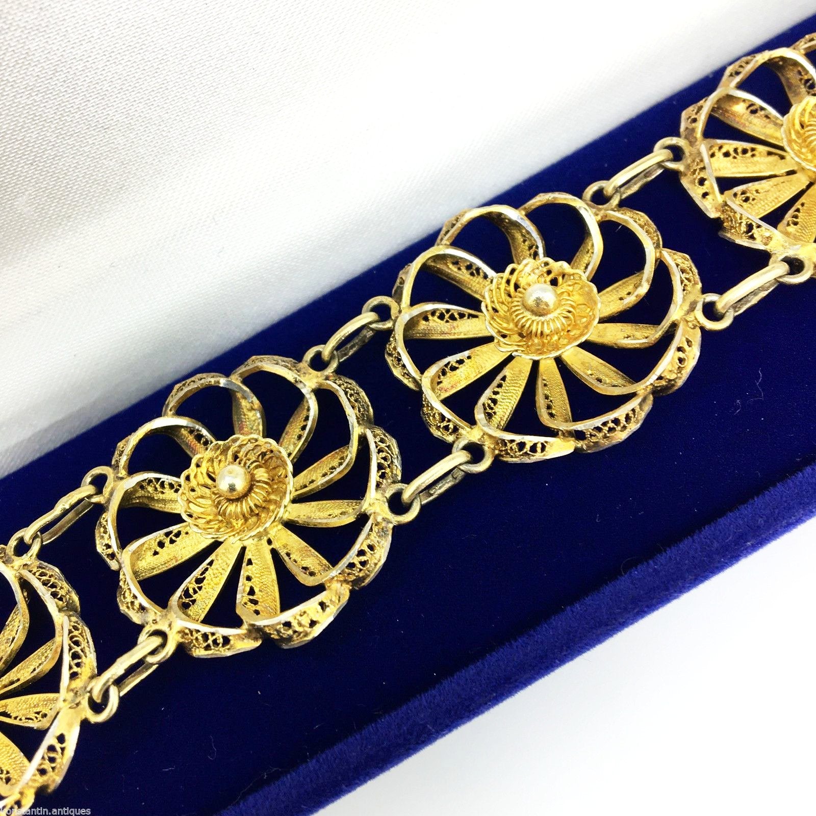 Pulsera vintage de filigrana portuguesa chapada en oro de plata maciza