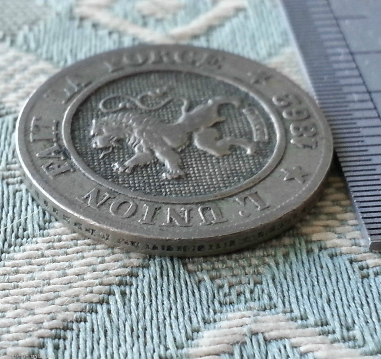 Moneda antigua de 1862 10 céntimos Léopold I de Bélgica león L'union fait la force