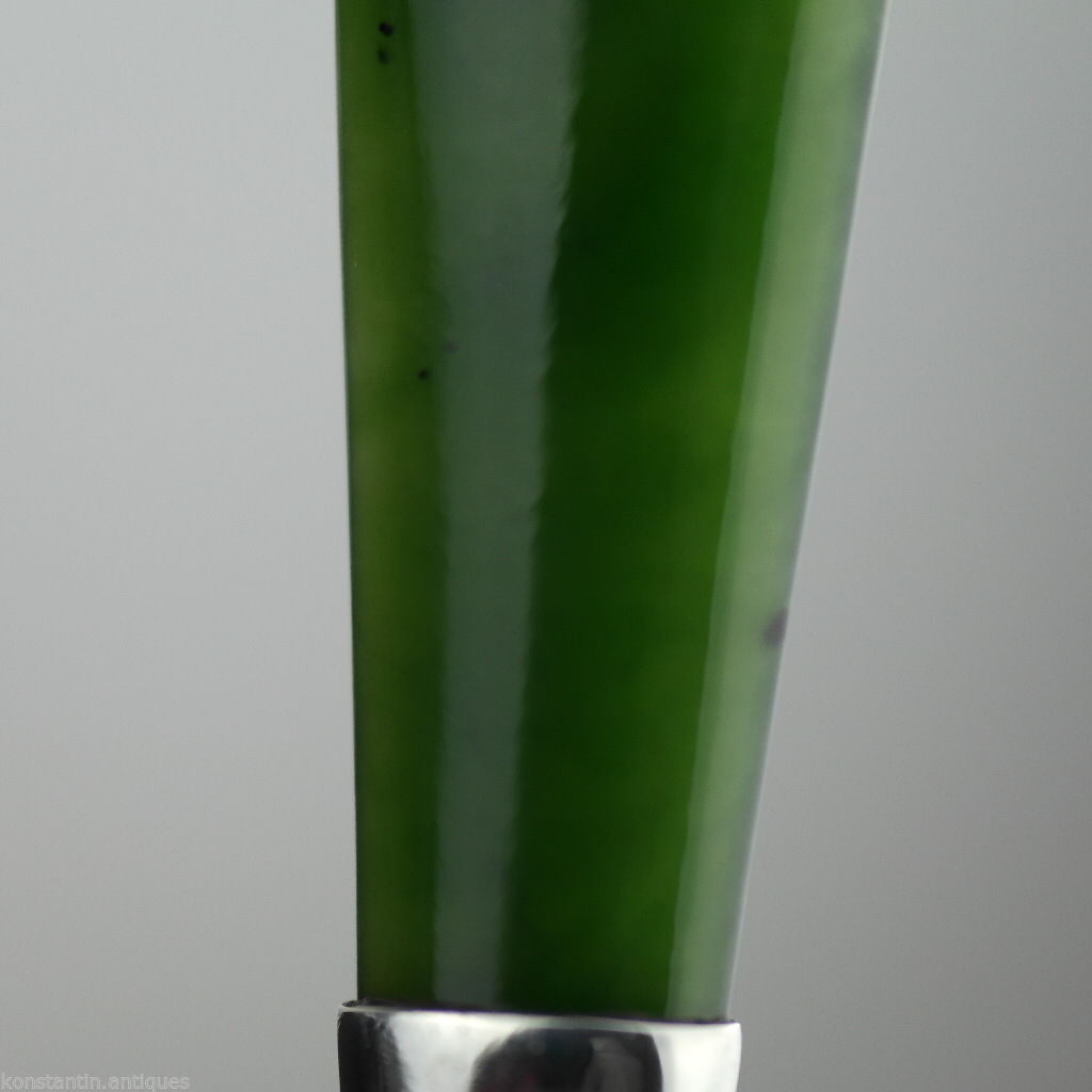 Antiker Brieföffner aus massivem Silber aus dem Jahr 1905 mit Nephrit-Griff, London Edwardian