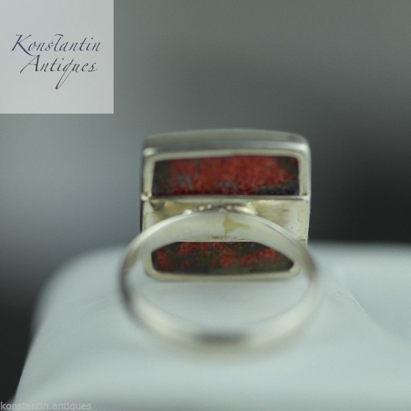 Vintage sterling silver ring red coral square