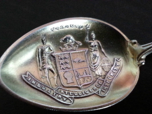 Cuchara de plata de ley esmaltada antigua Escudo de TORONTO