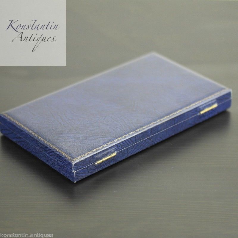 Antique blue box for Christening set Fork and spoon