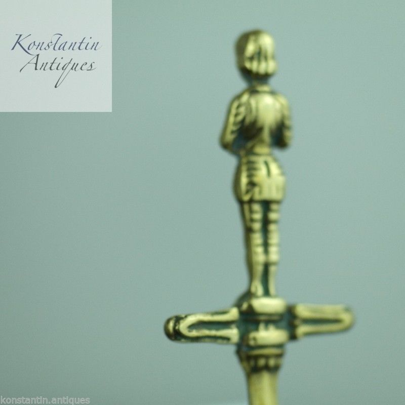 Vintage solid brass letter opener Knight with sword on the top