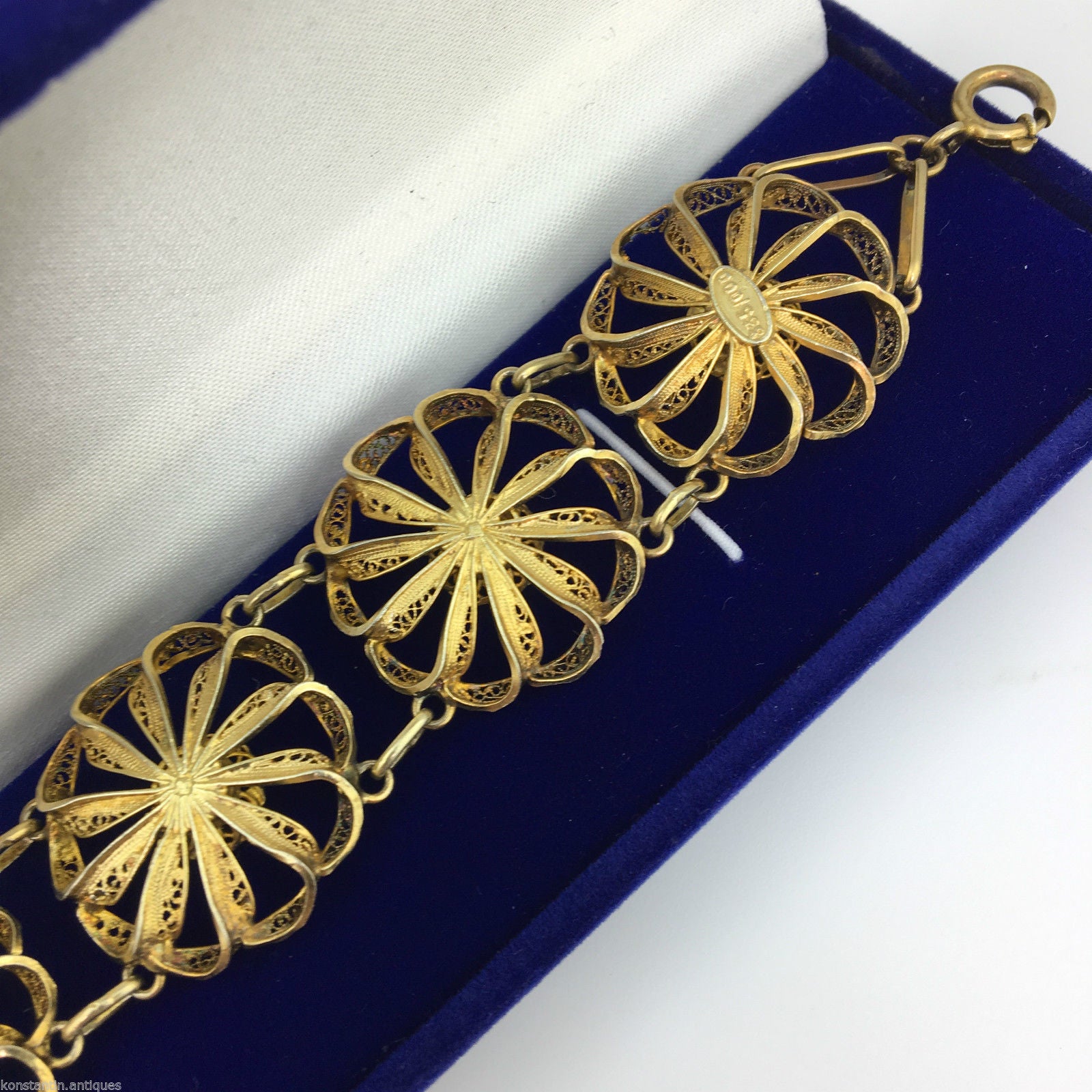 Pulsera vintage de filigrana portuguesa chapada en oro de plata maciza