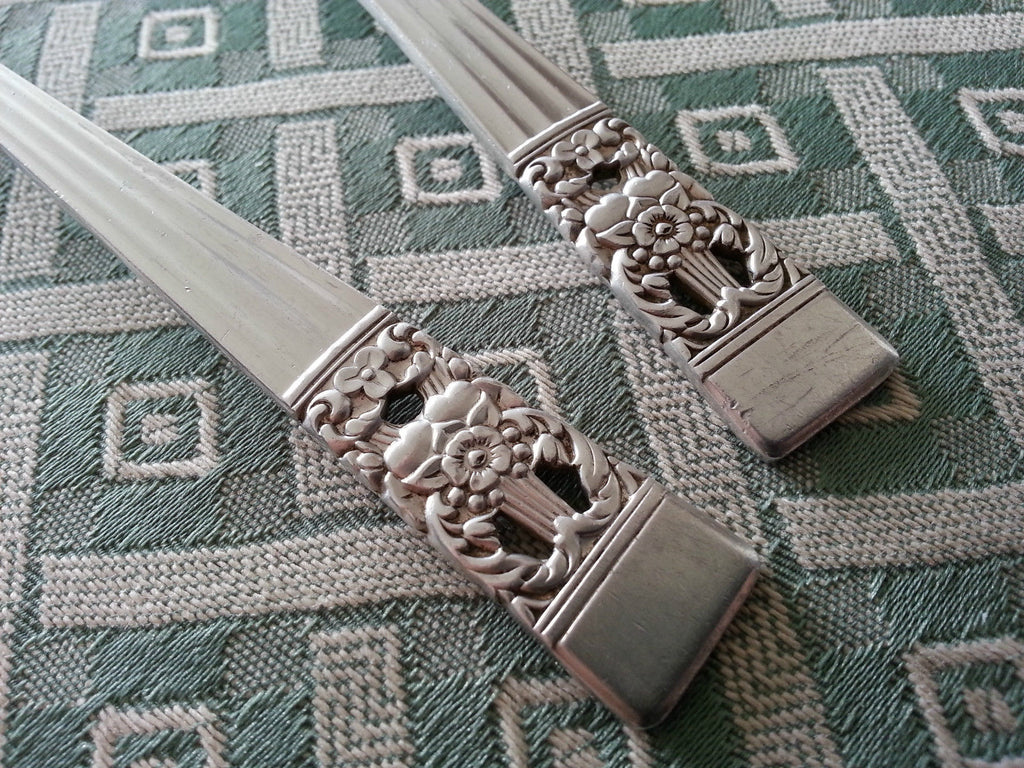 Vintage Community silver plated decorated two serving spoons British Empire