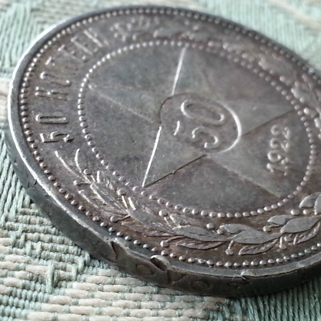 Antigua moneda de plata maciza de 1922 50 kopeks G. Secretario Molotov - Stalin de la URSS 