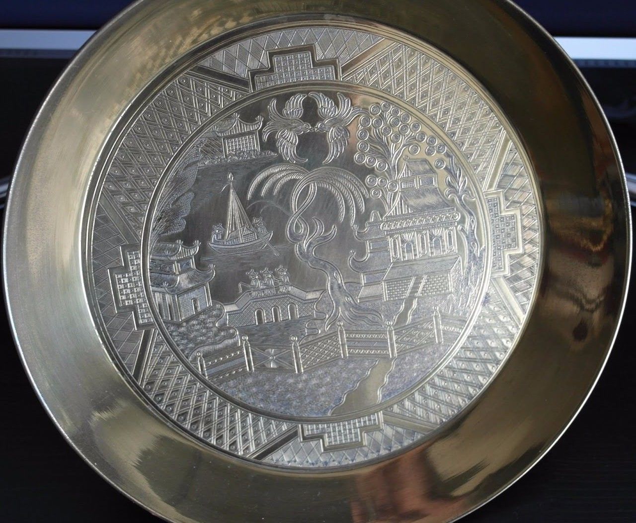 Vintage asiatisches China/Japan-Motiv, verzierte Pfannen-Wanddekoration, tolles Geschenk