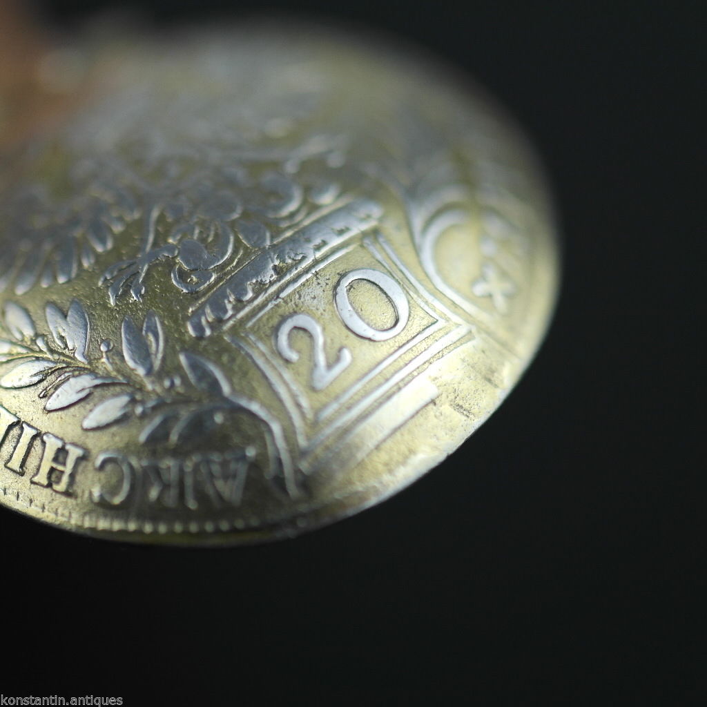 Antiguo 1757 plata maciza chapada en oro 20 cuchara de monedas Kreuzer Theresia Imperio Austriaco 800