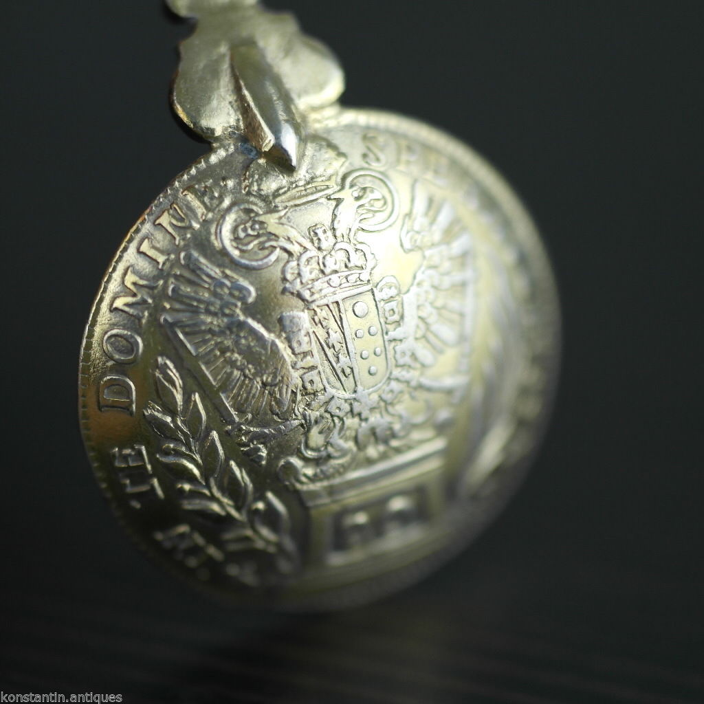Antique 1765 gild silver 20 Kreuzer coin spoon Franc Austrian Empire 800 German