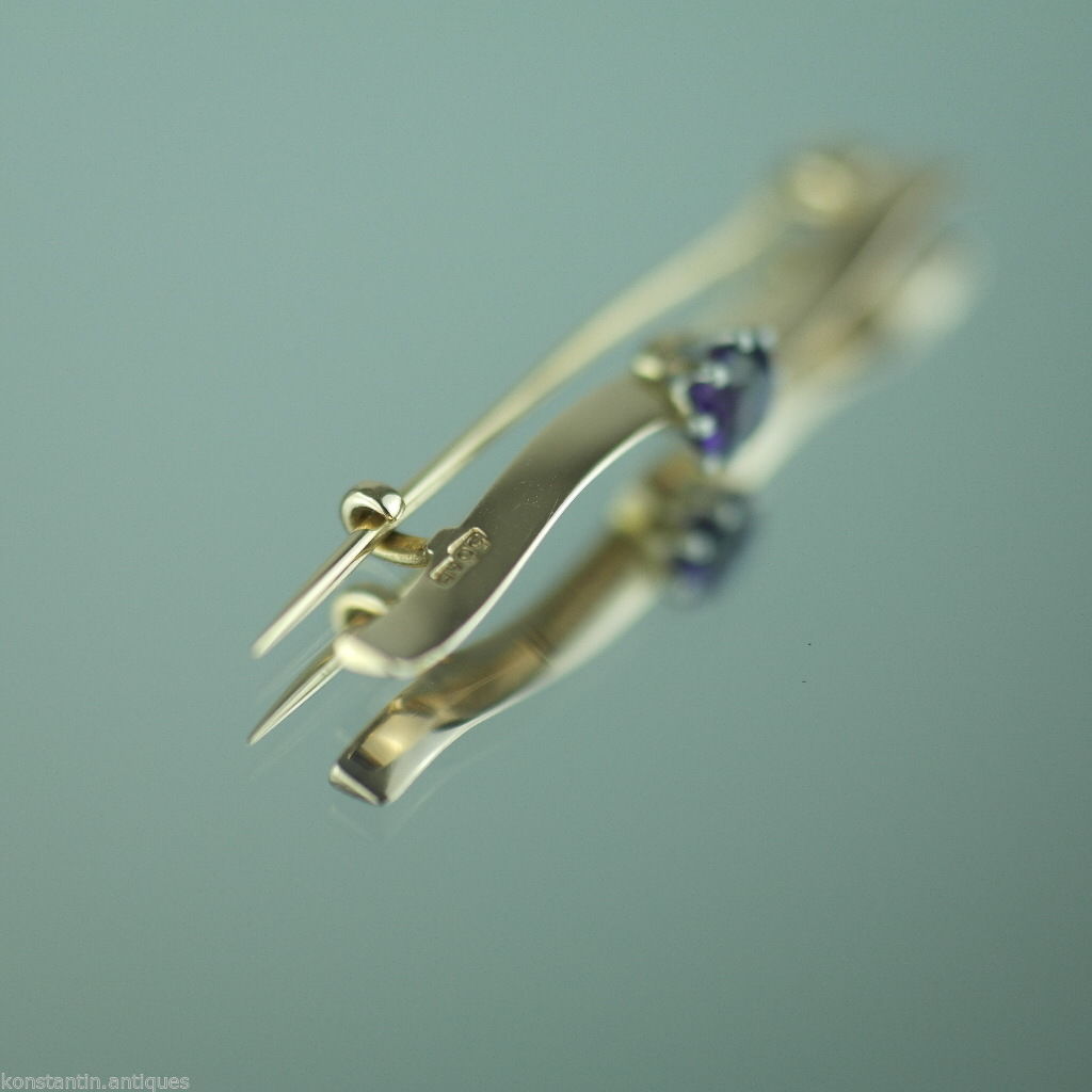 Antique Imperial Russian 56 gold pin brooch with beautiful Amethyst
