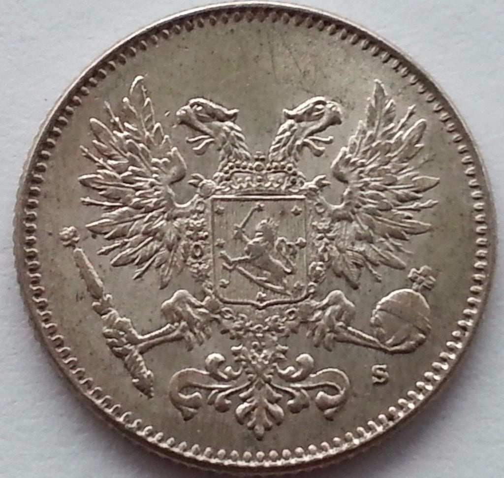 Antigua moneda de plata maciza de 1917 50 pennia kopeks Emperador Nicolás II del Imperio Ruso
