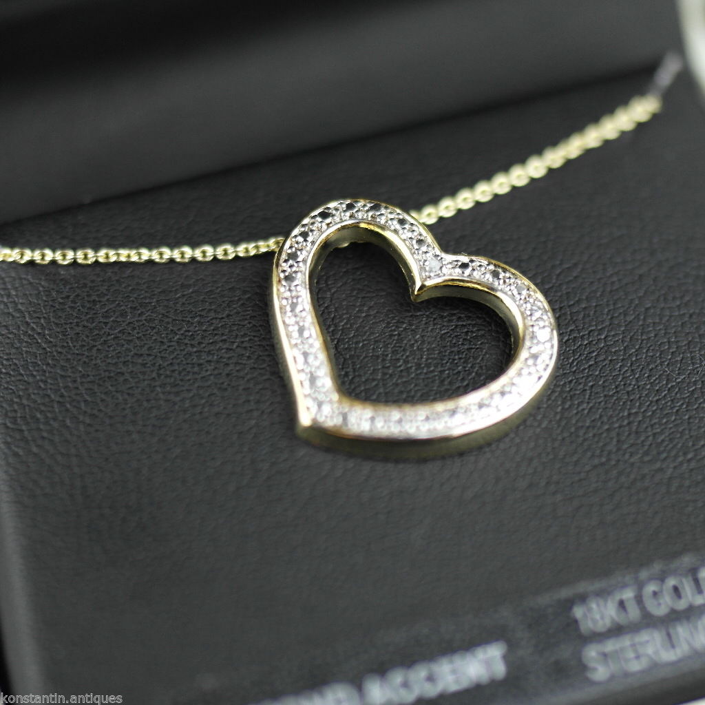 Sterling silver 18ct Gold over Heart pendant with diamonds on chain