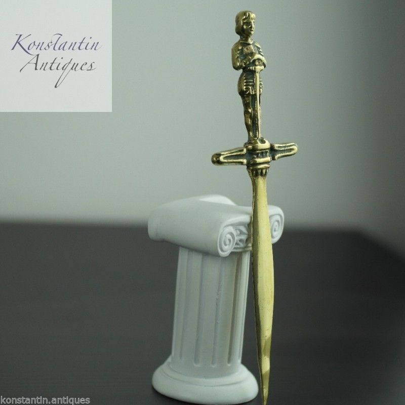 Vintage solid brass letter opener Knight with sword on the top